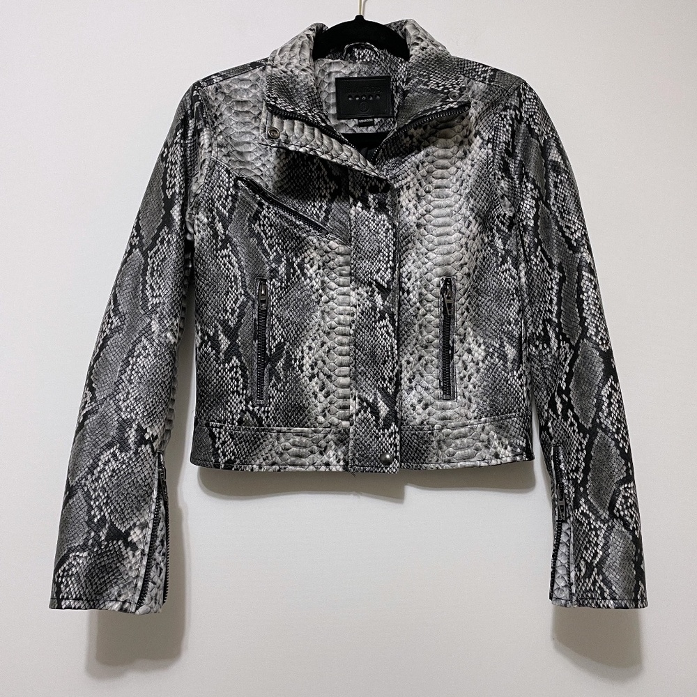 Blank NYC Black and Gray Snake-Print Leather Jacket